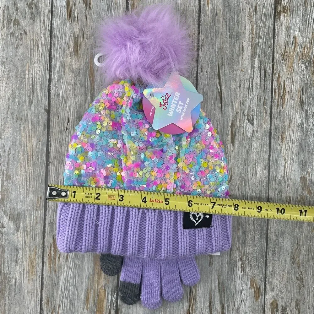 Girls Justice Sequin Cable Knit Hat and Gloves Set Pink 2-Pack